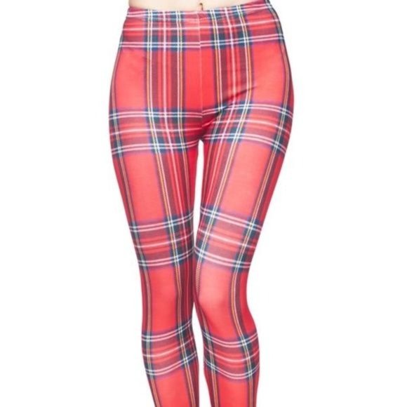 Callie Lives Pants - Callie Lives Miz Holiday Plaid: Red Green digital printed graphic Leggings SML